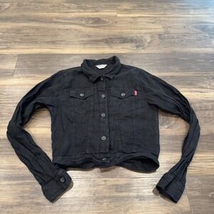 Hard Tail Forever Jacket Womens Medium Black Linen Cropped Button Front Y2K